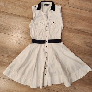 Armani Exchange White Sleeveless Shirt-Dress with Black Accents